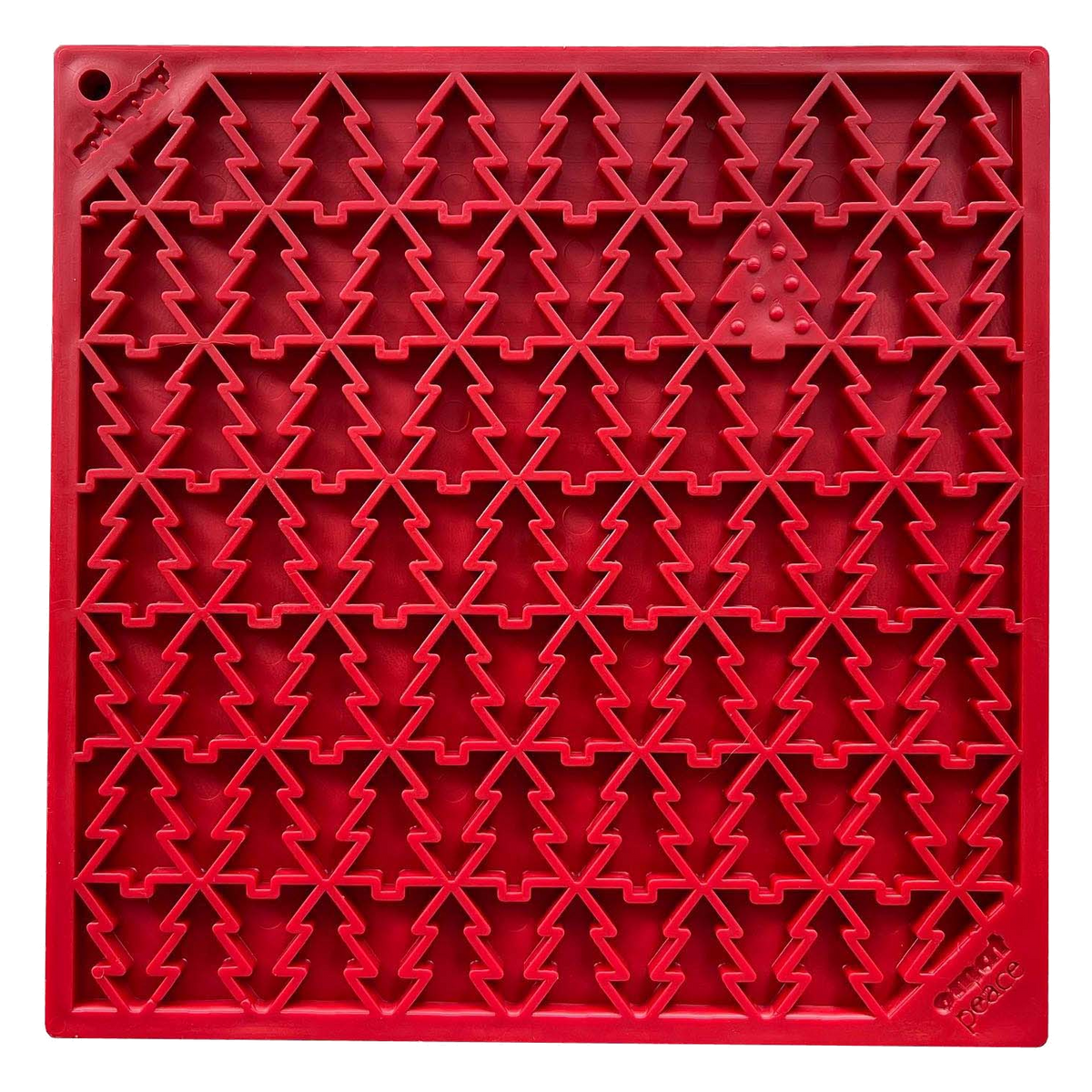 Red SodaPup Christmas Tree lick mat for dogs with a tree-pattern surface