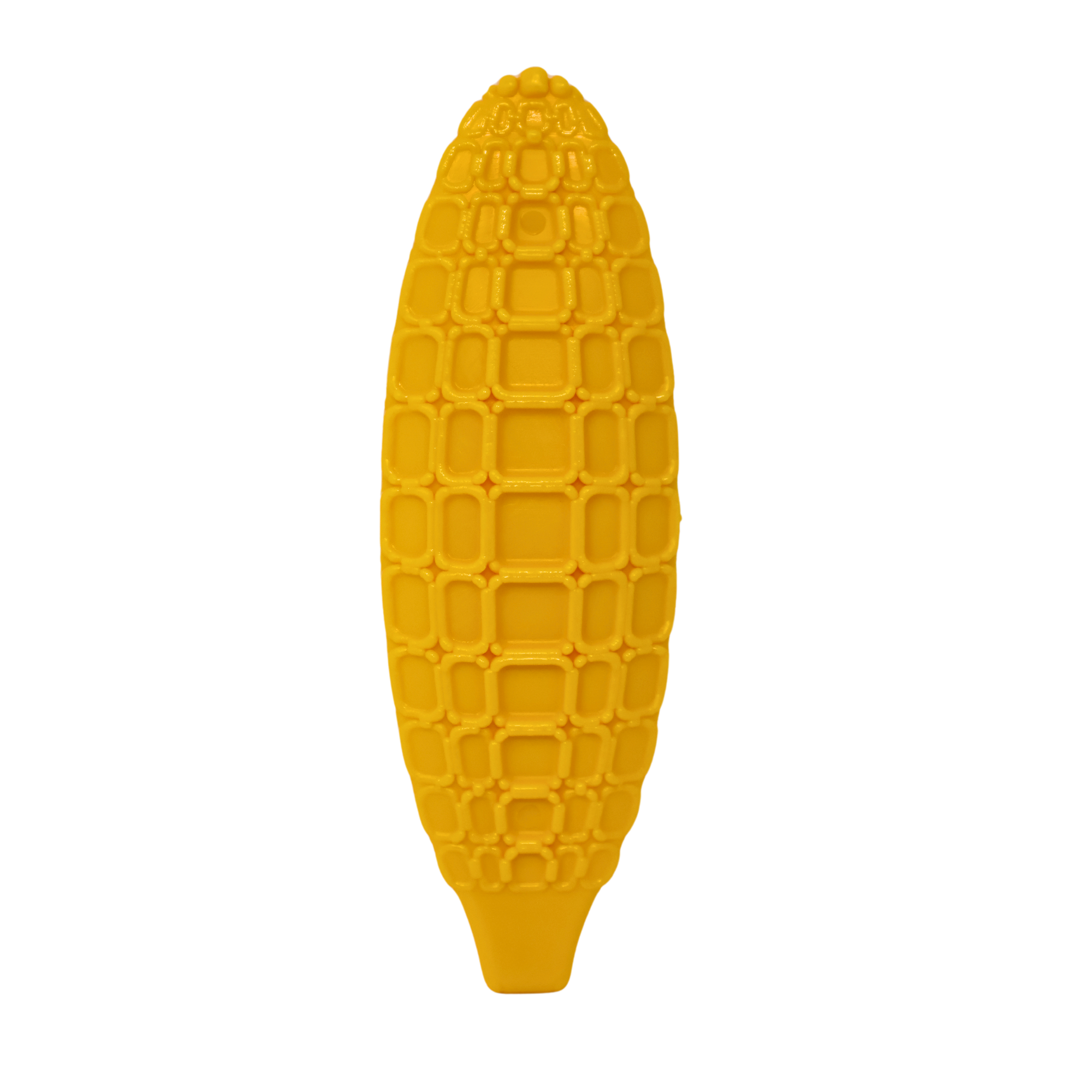 Bottom side of a yellow corn cob-shaped dog chew toy