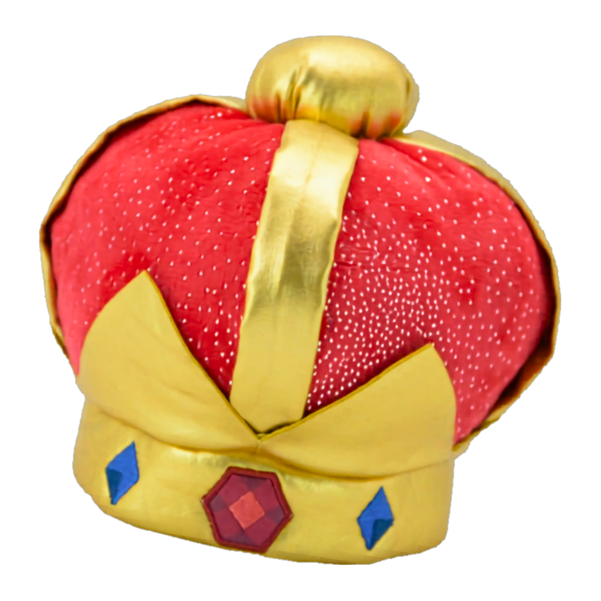 Waggly Crown Jewel plush dog toy, red and gold crown with red and blue gems