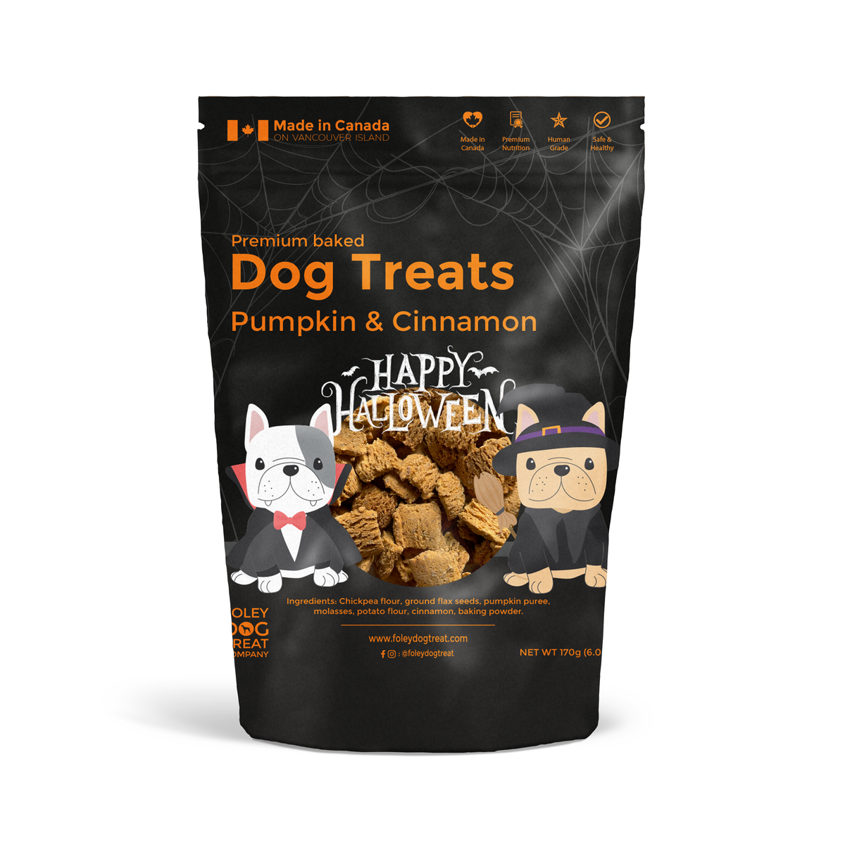 Foley's Happy Halloween Pumpkin & Cinnamon premium baked dog treats bag