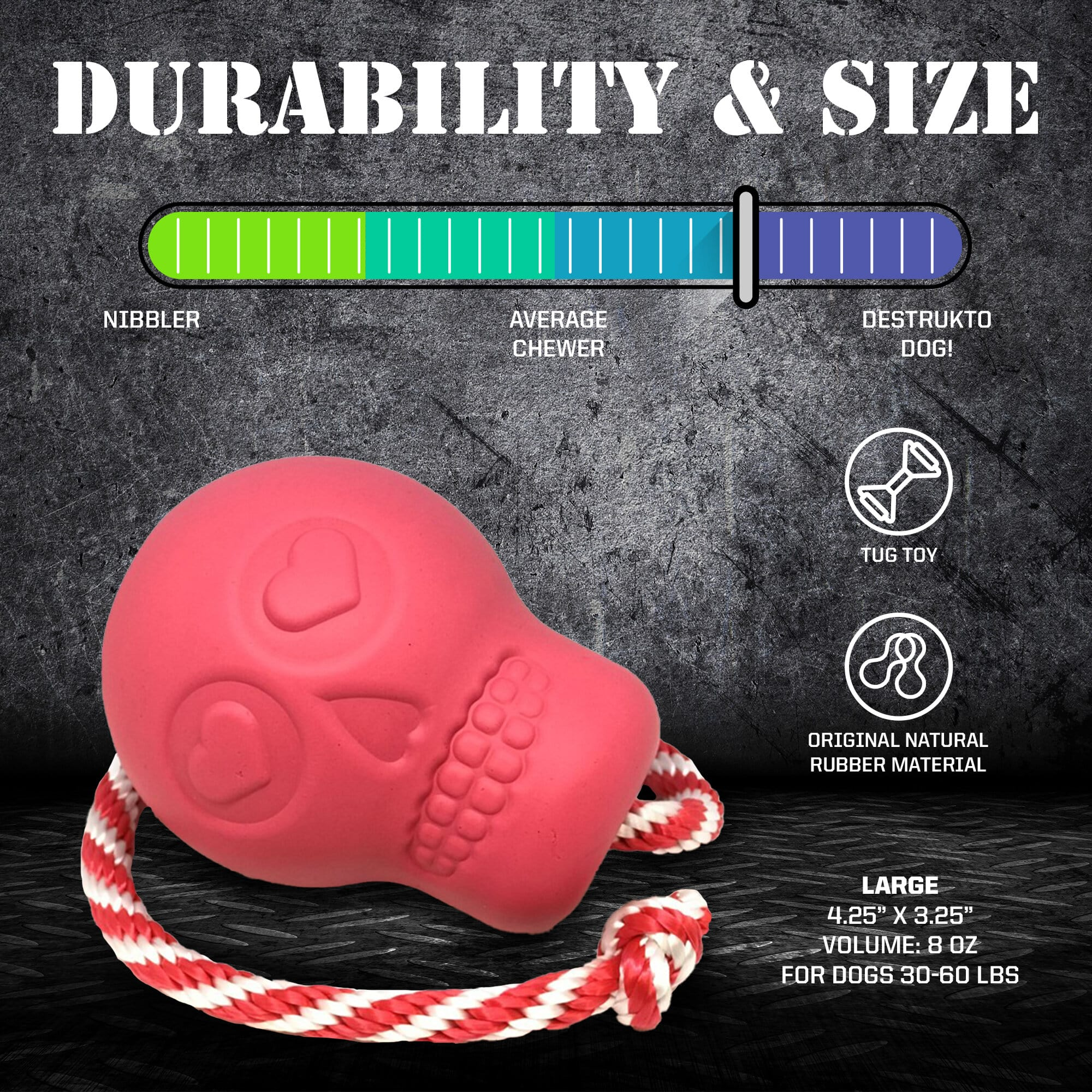 Skull Rubber Dog Toy with Rope | Tough Treat-Dispensing Enrichment Toy for Chewers