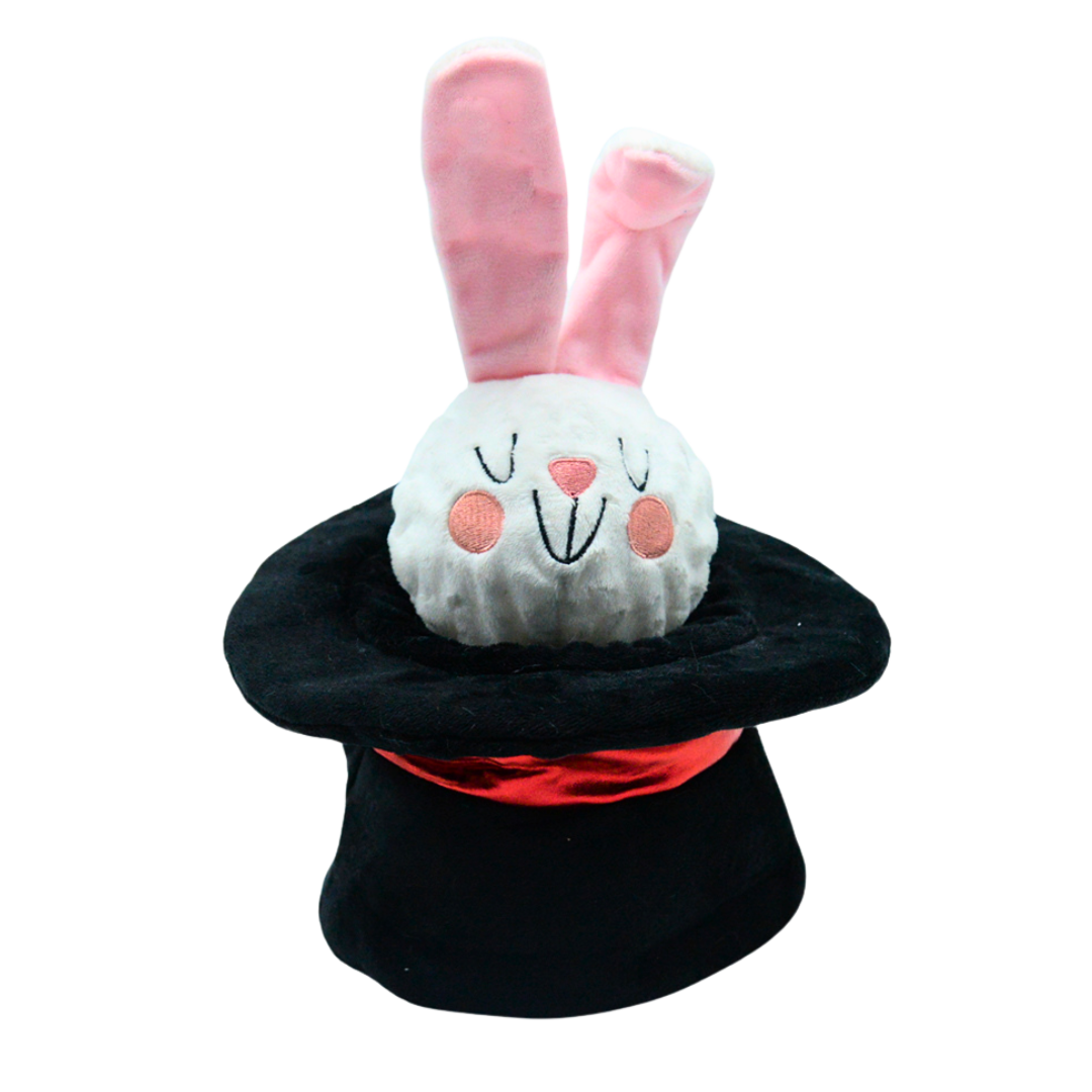 2-in-1 Rabbit in the Hat Dog Toy – Plush, Squeaky & Treat-Hiding Fun