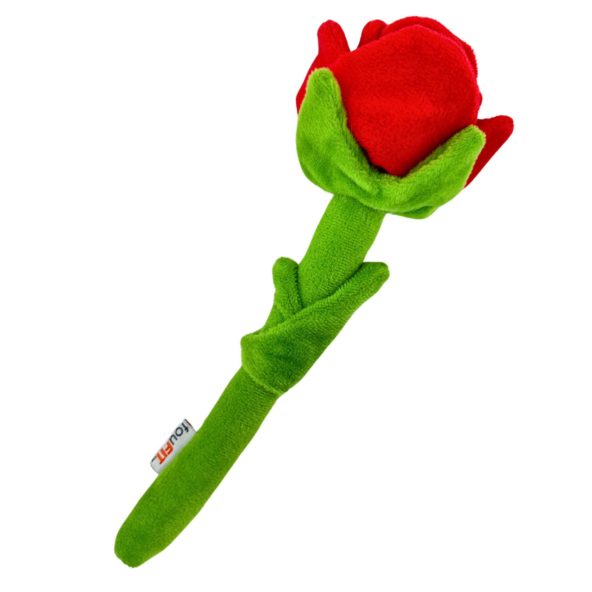 Red plush rose dog toy with long green stem