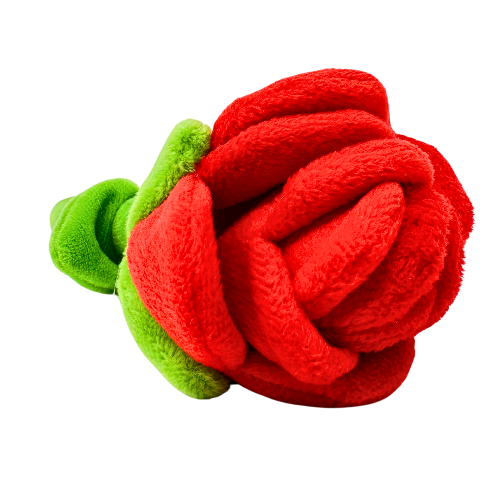 Red plush rose dog toy with green stem