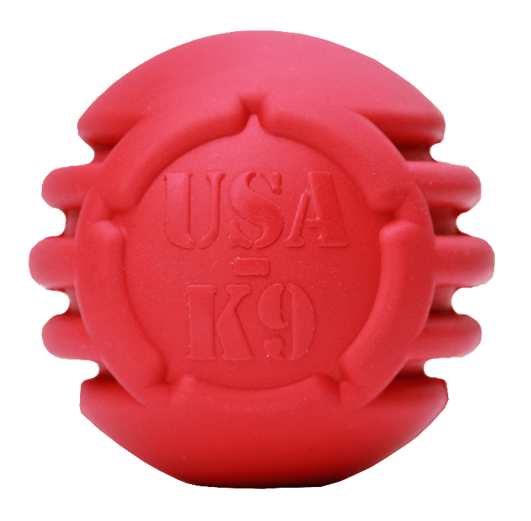 Red USA-K9 Stars and Stripes rubber dental ball by SodaPup