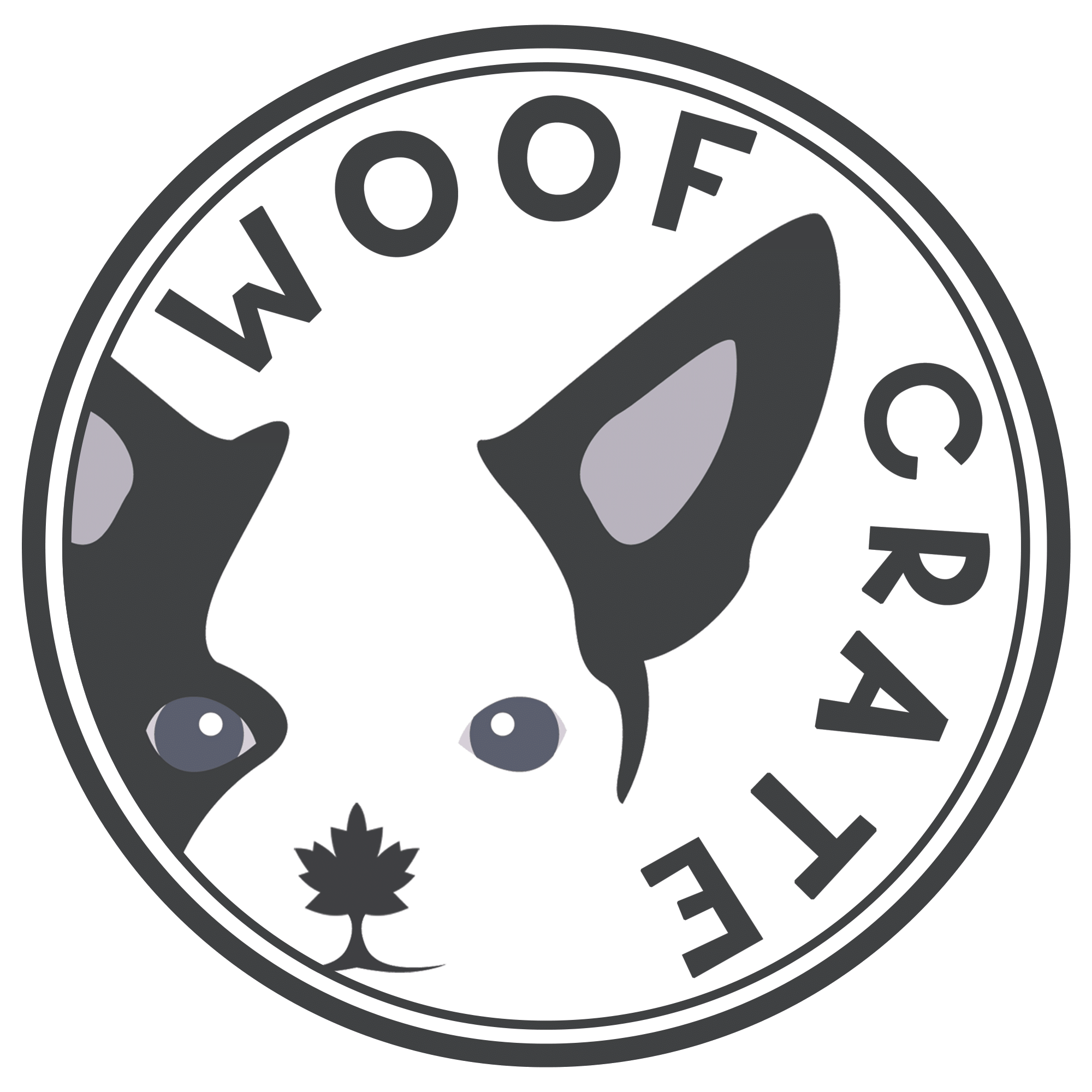 Canadian dog subscription box WoofCrate logo with minimalist dog design and maple leaf