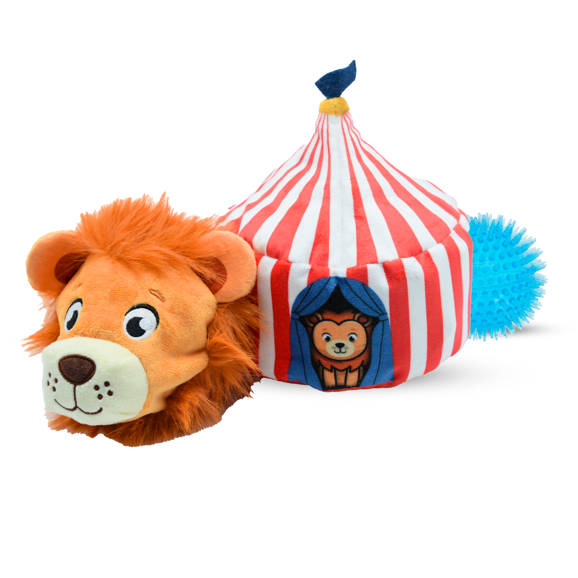 3-in-1 Rip 'n Reveal Circus Tent Dog Toy – Plush, Hidden Lion & Ball