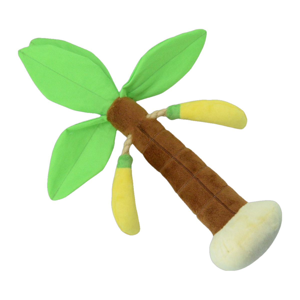 Waggly Banana Palm Tree plush dog toy, palm tree with green leaves and rope bananas