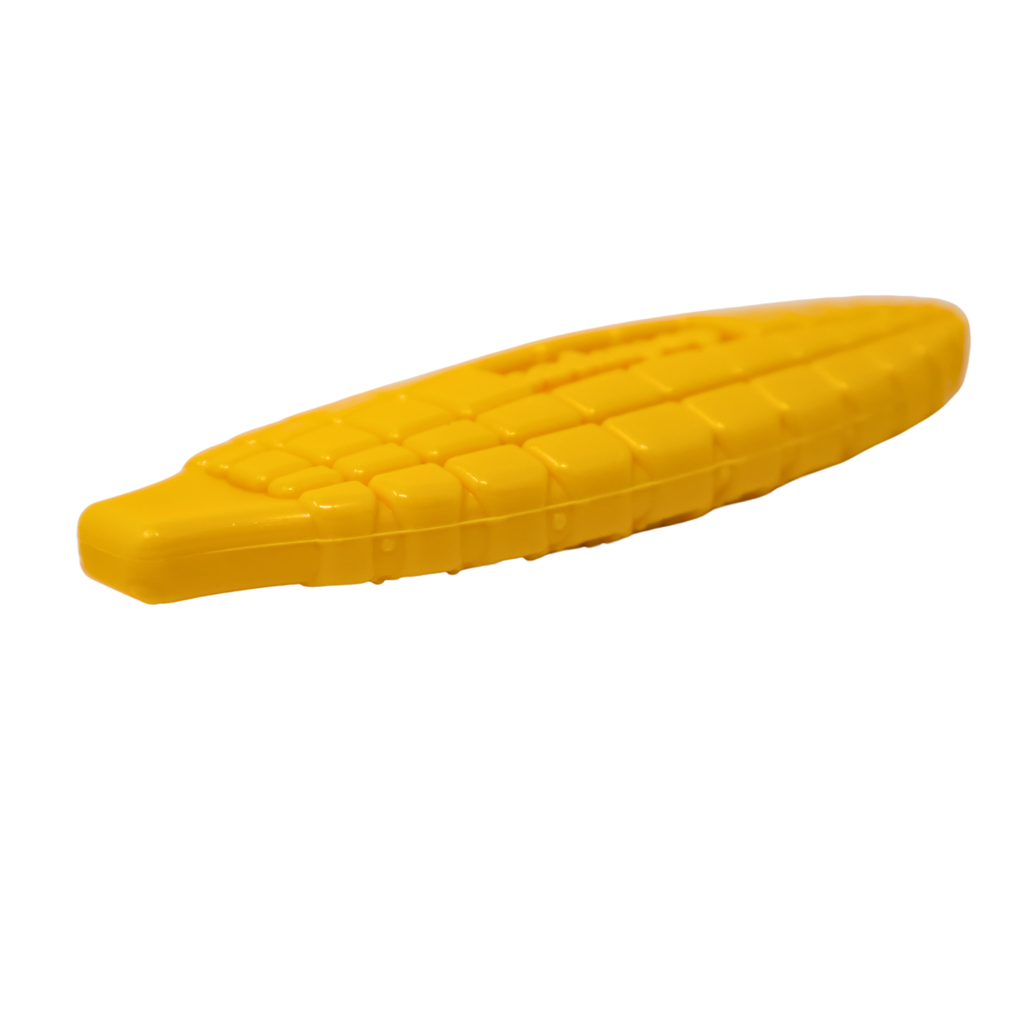 Yellow dog chew toy shaped like a corn cob