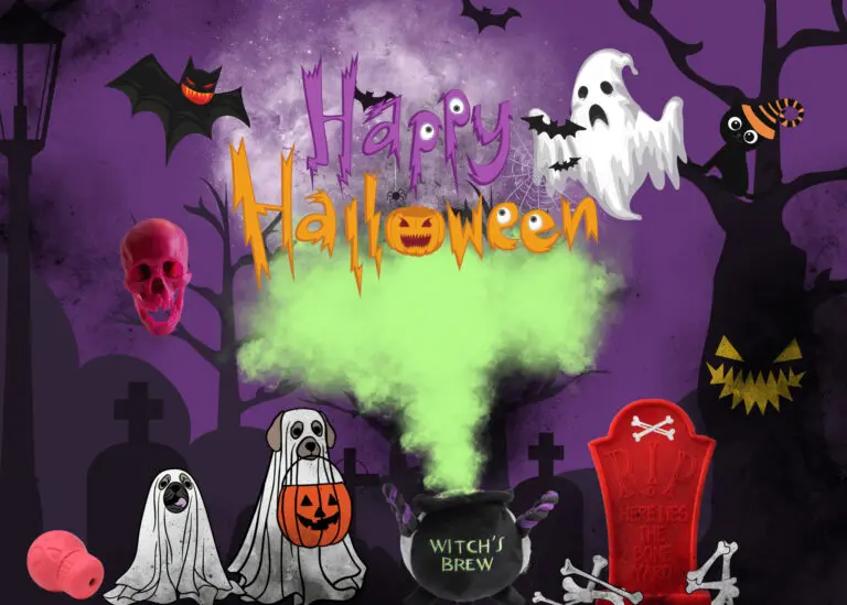 Halloween art with dogs and themed Halloween dogs toys