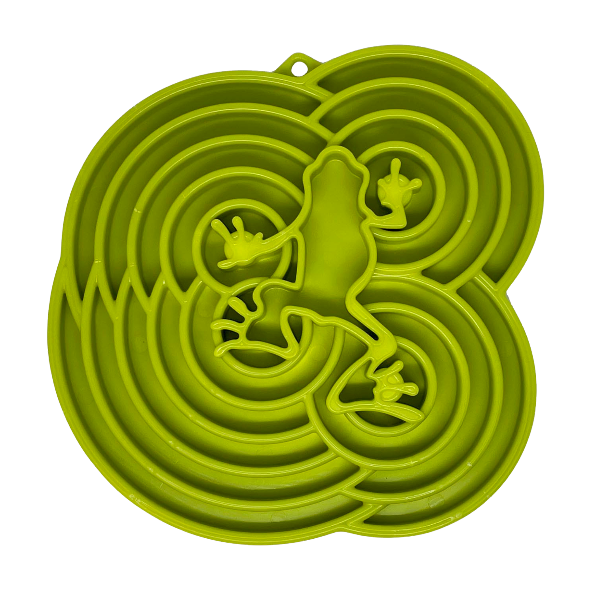 Green frog-shaped dog lick mat with maze design