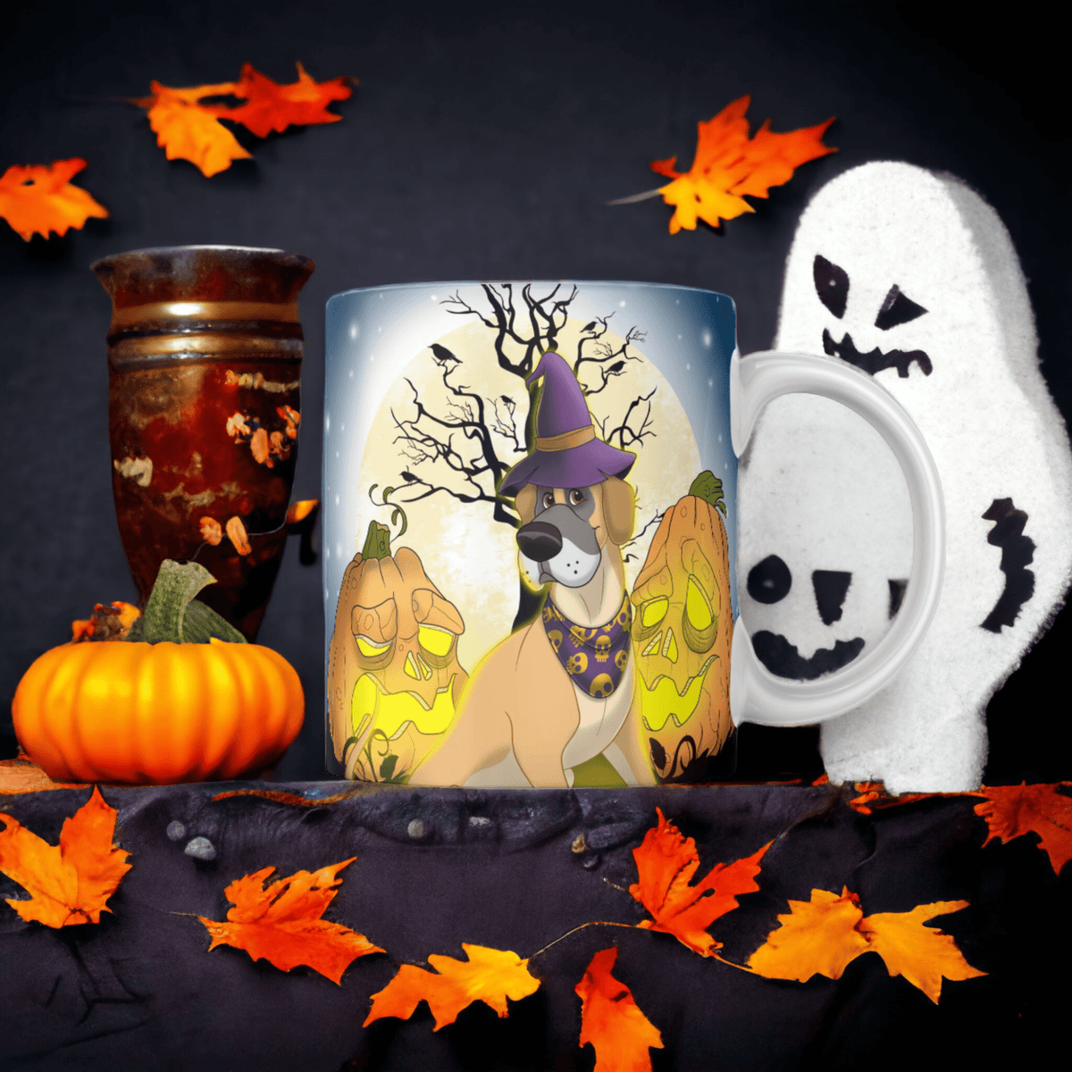 Tasse personnalisée avec portrait d&#39;animal de compagnie pour Halloween