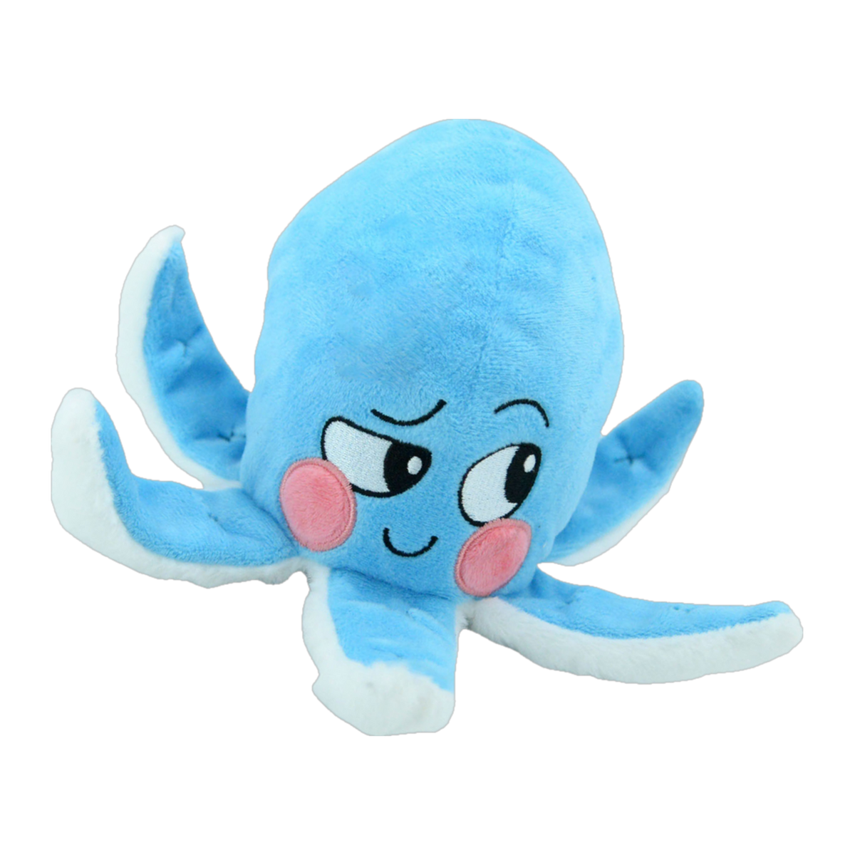 Waggly Inky Octopus plush dog toy, blue octopus with pink cheeks and floppy tentacles