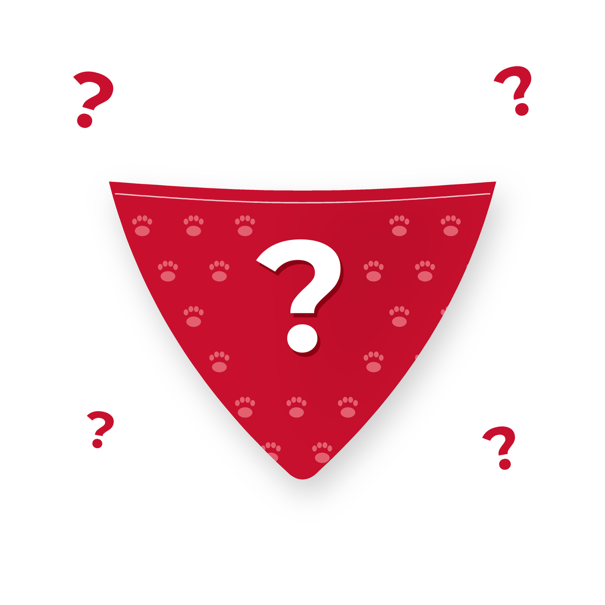 Mystery WoofCrate themed dog bandana in red with question marks