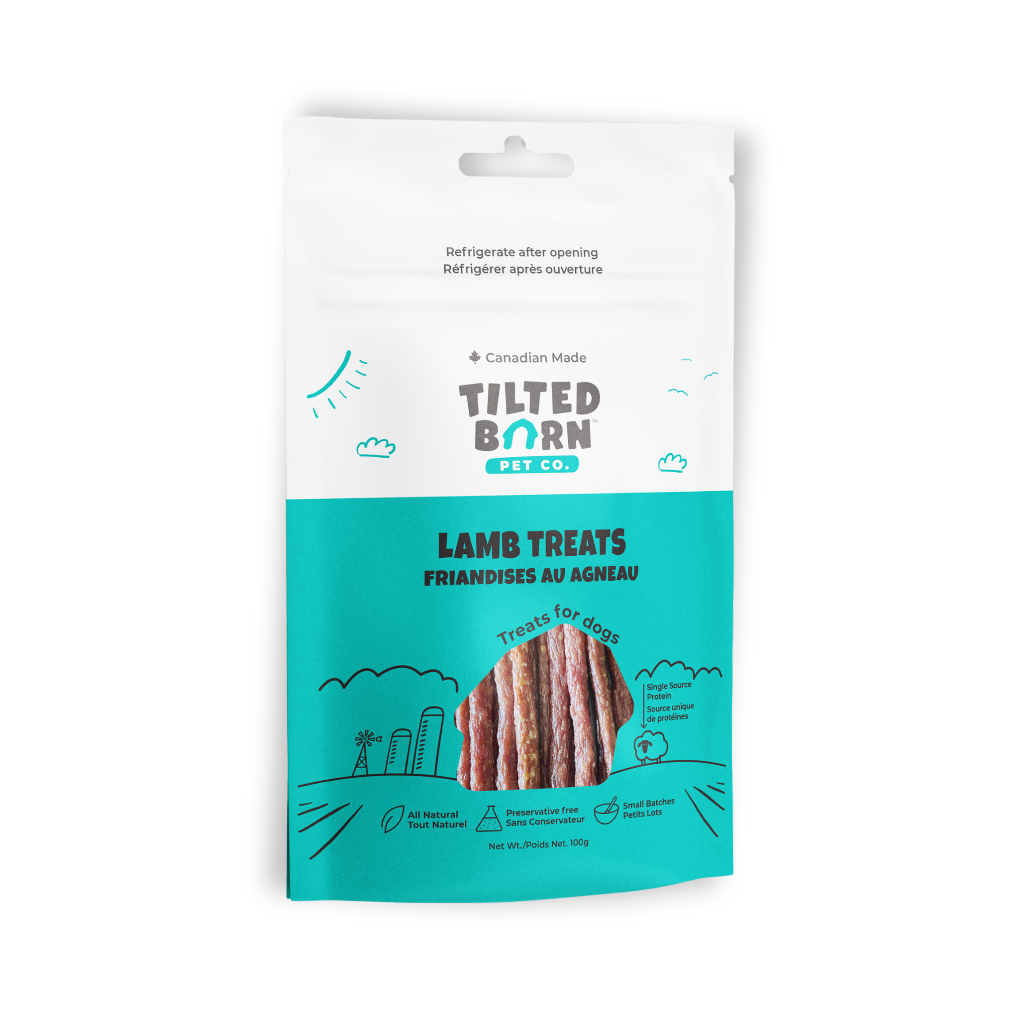 Friandises pour chien à l'agneau de grange inclinée