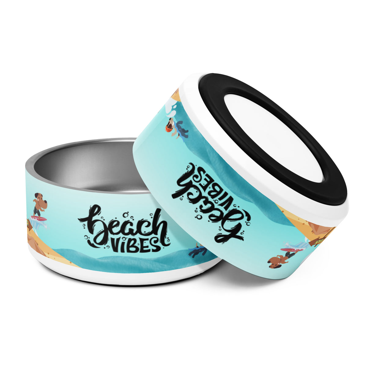 Stainless Steel Dog Bowl | Beach Design