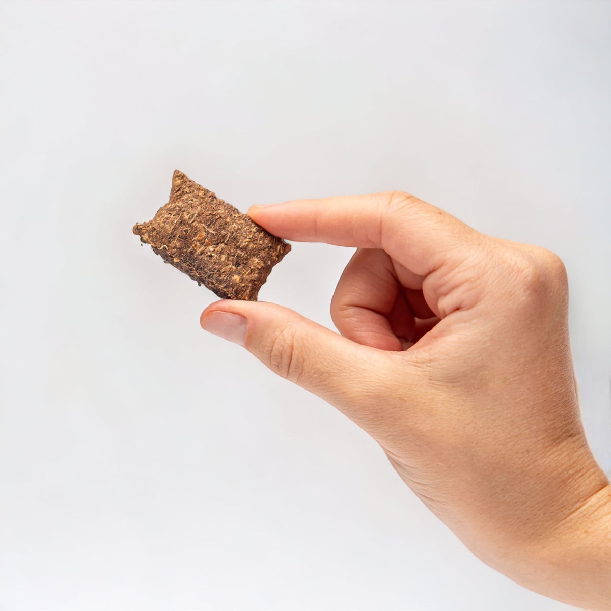 ladies hand holding a treat from pulp habits skin and coat health.