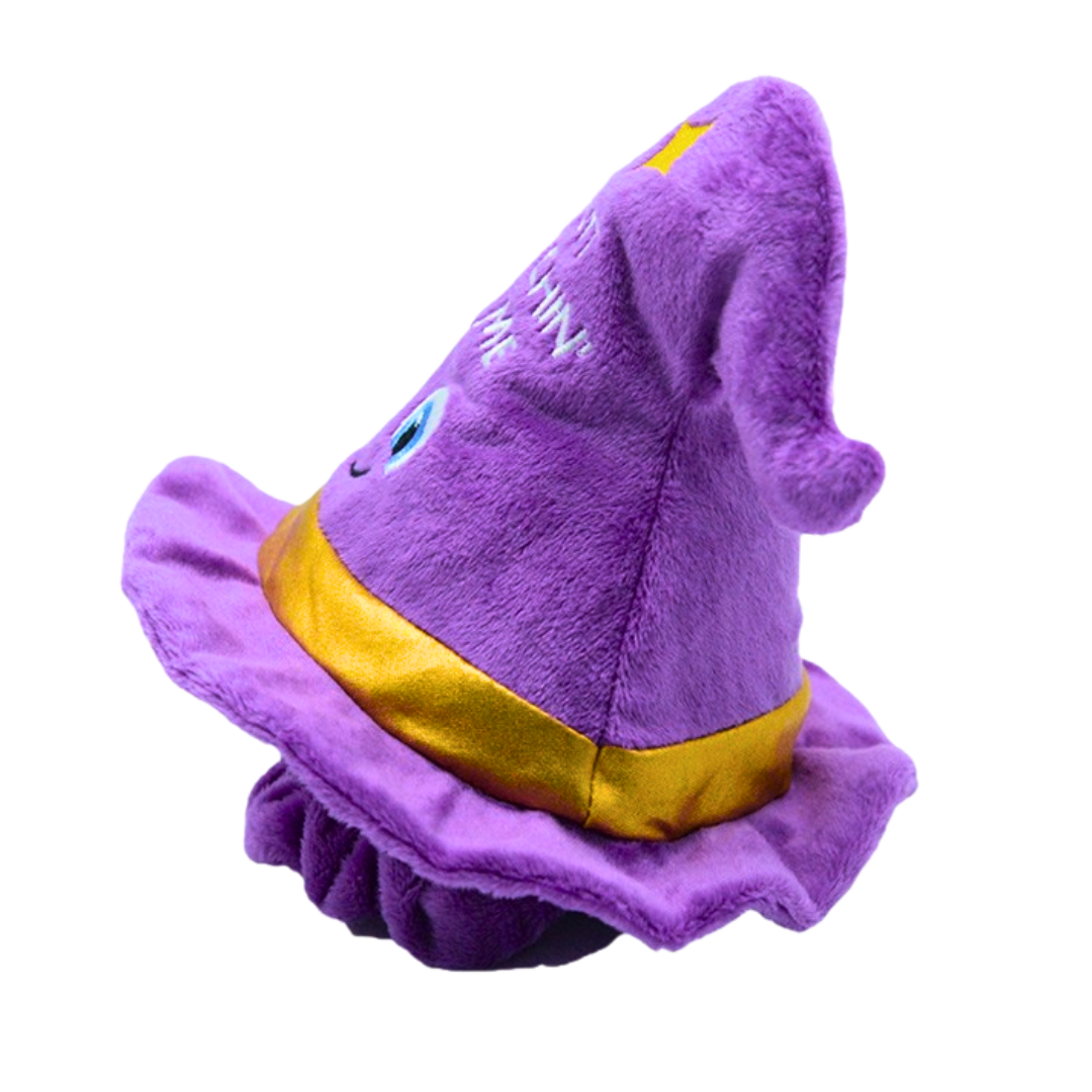 Wearable Witch Hat Dog Toy – Squeaks & Crinkles