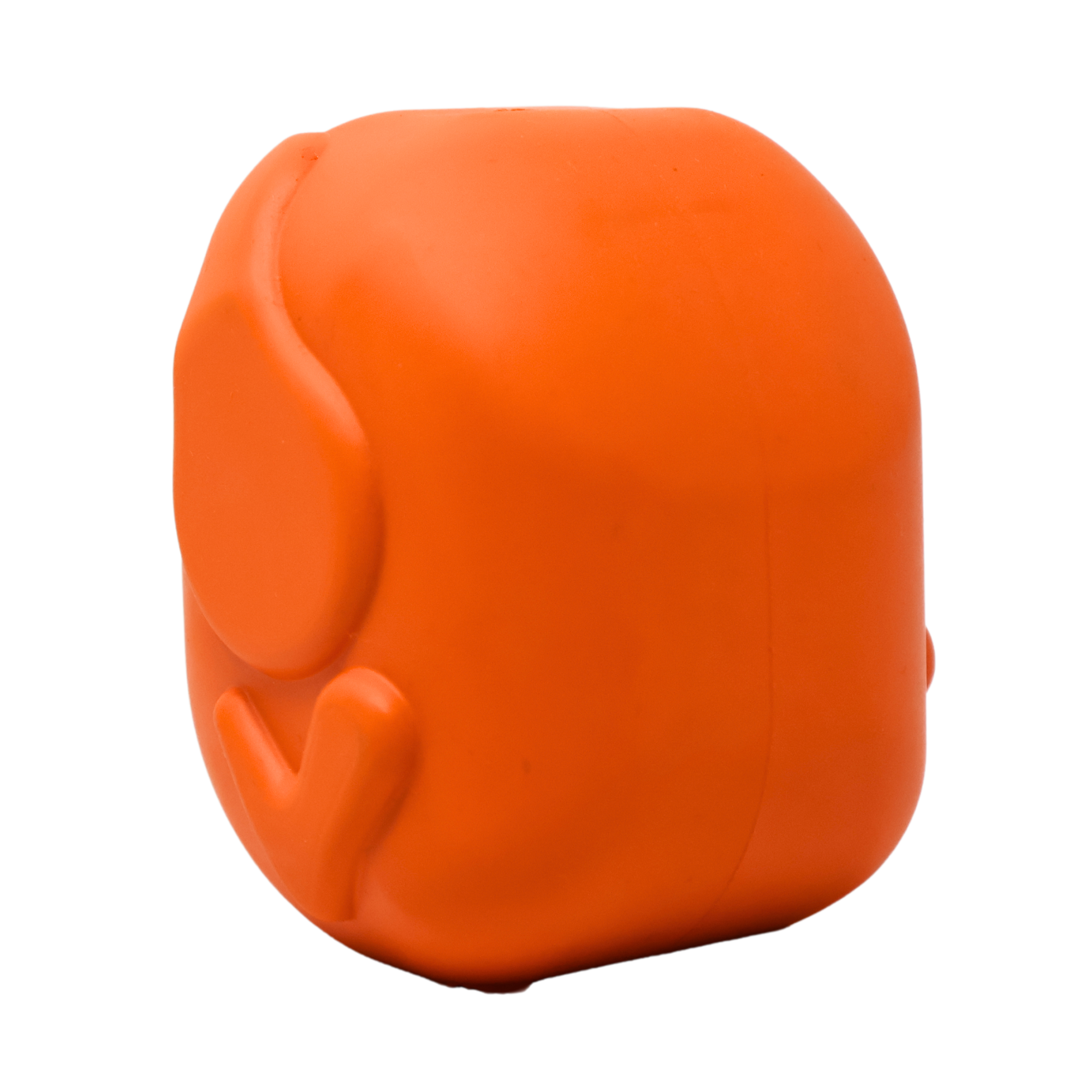 Back view of orange turkey-shaped dog chew toy with raised wing and leg details
