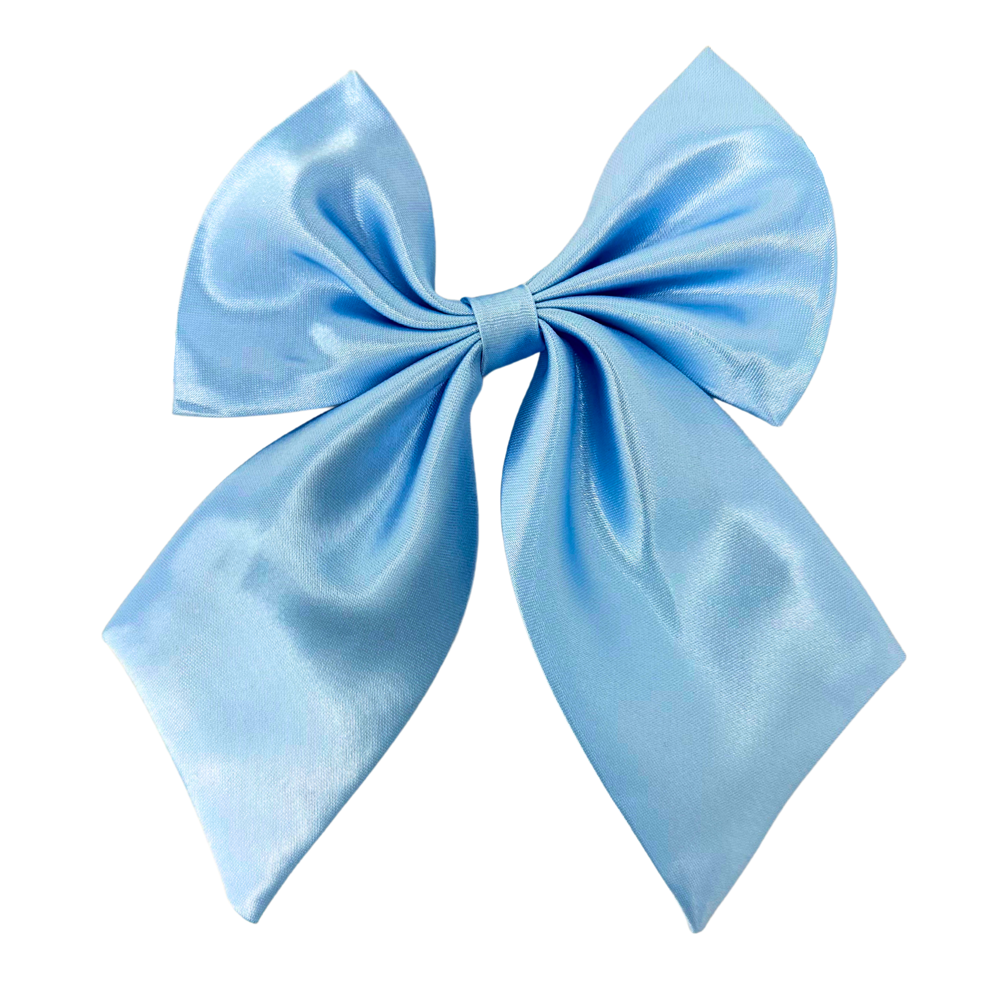 Light blue ribbon bow with elegant folds and pointed ends