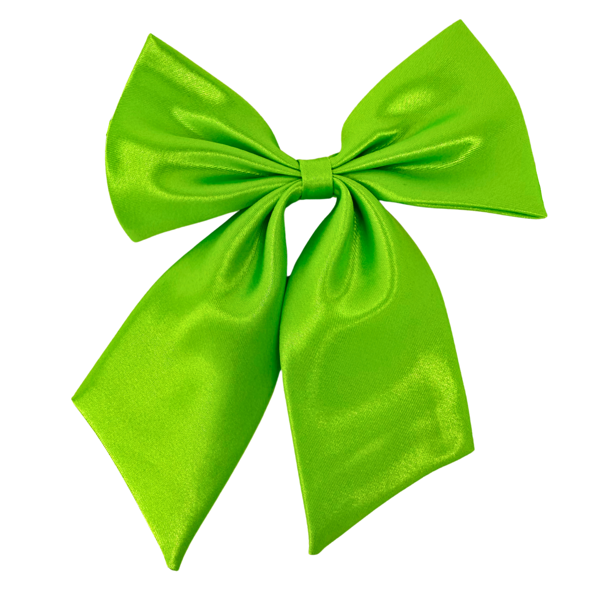 Green ribbon bow with elegant folds and pointed ends