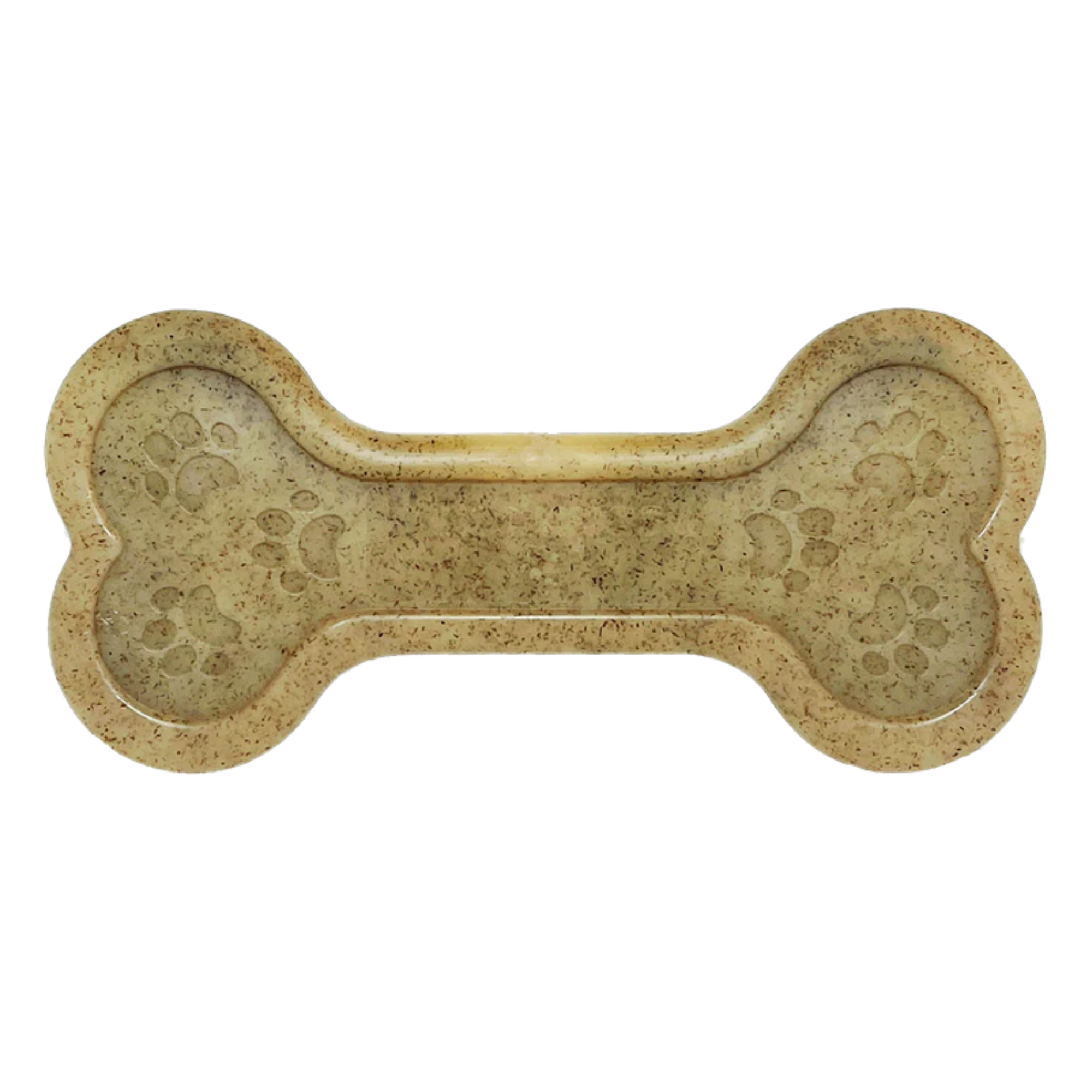 Bone-shaped nylon dog chew toy with paw print imprints