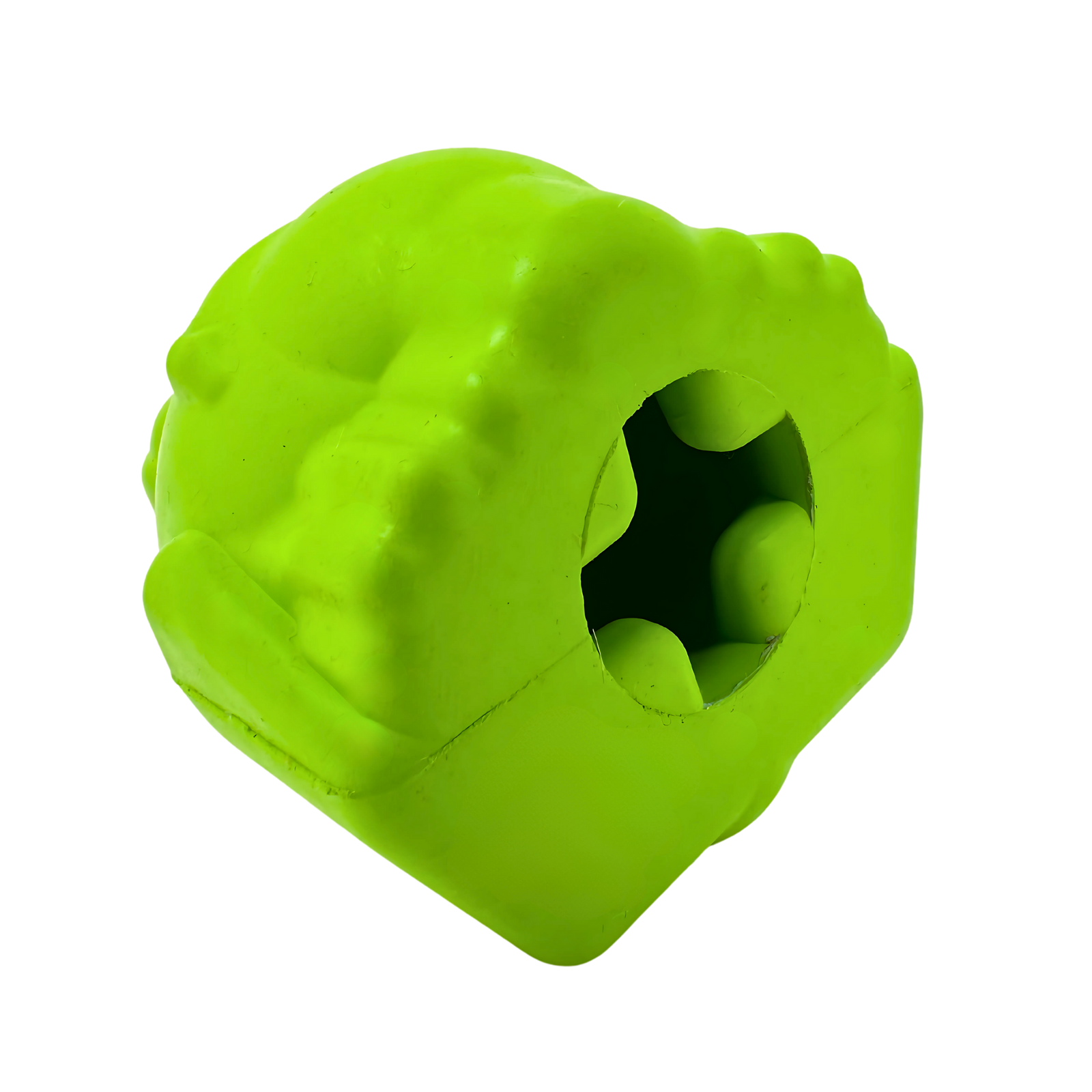 Green frog-shaped dog toy on a white background
