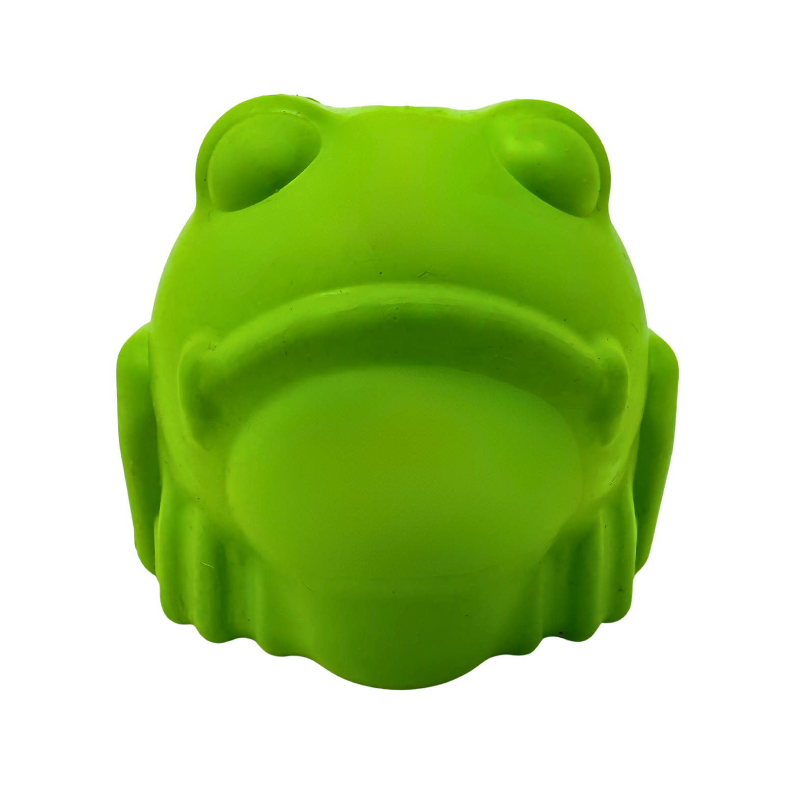 Green frog-shaped dog toy on a white background