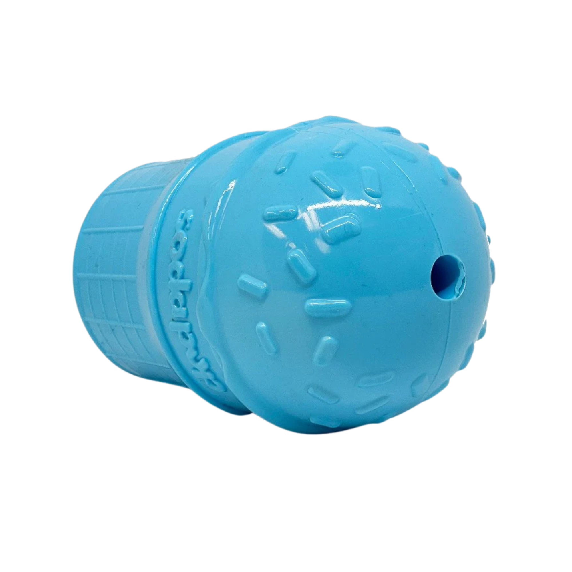 blue ice cream shaped dog toy on white background