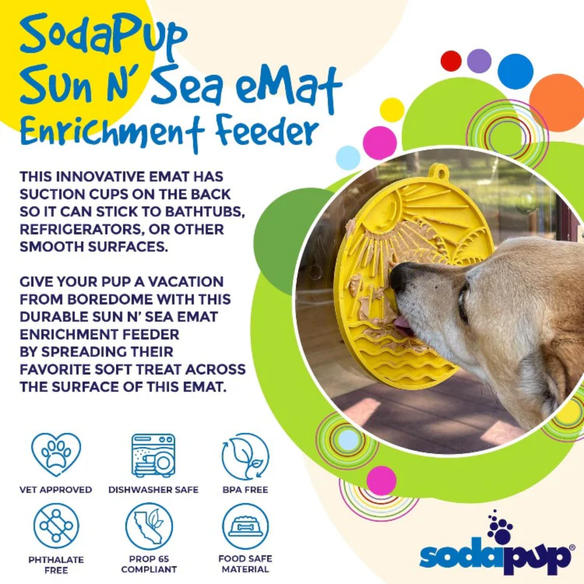 Infographic showing lick mat benefits: promotes mental stimulation, provides fresh breath, and aids digestive health.