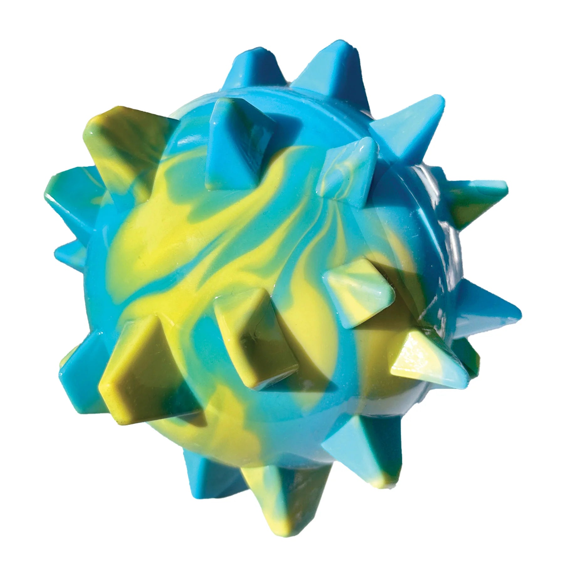Colorful spiked ball toy on a white background