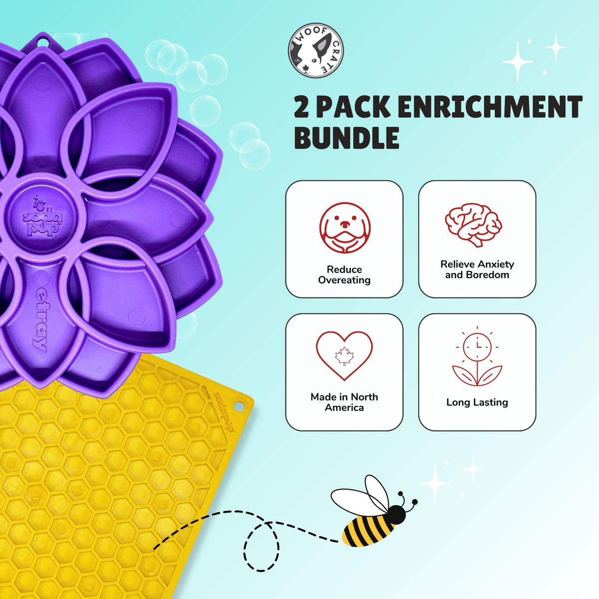 Dog Lick Mat &amp; Enrichment Bowl Bundle | Honey Comb Design &amp; Mandala Design